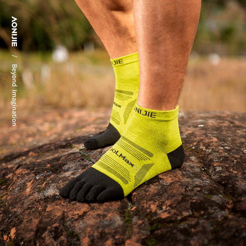 AONIJIE CALCETINES DE DEDITOS DUO COOLMAX (M) (AMARILLO NEGRO) (MEDIO) (E4840)