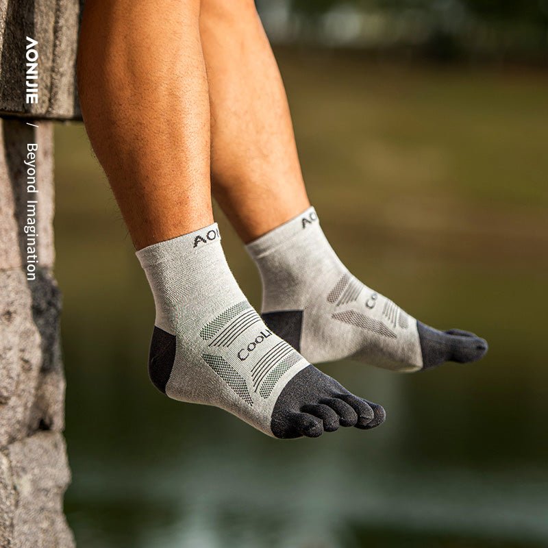 AONIJIE CALCETINES DE DEDITOS DUO COOLMAX (M) (BLANCO GRIS) (MEDIO) (E4840)