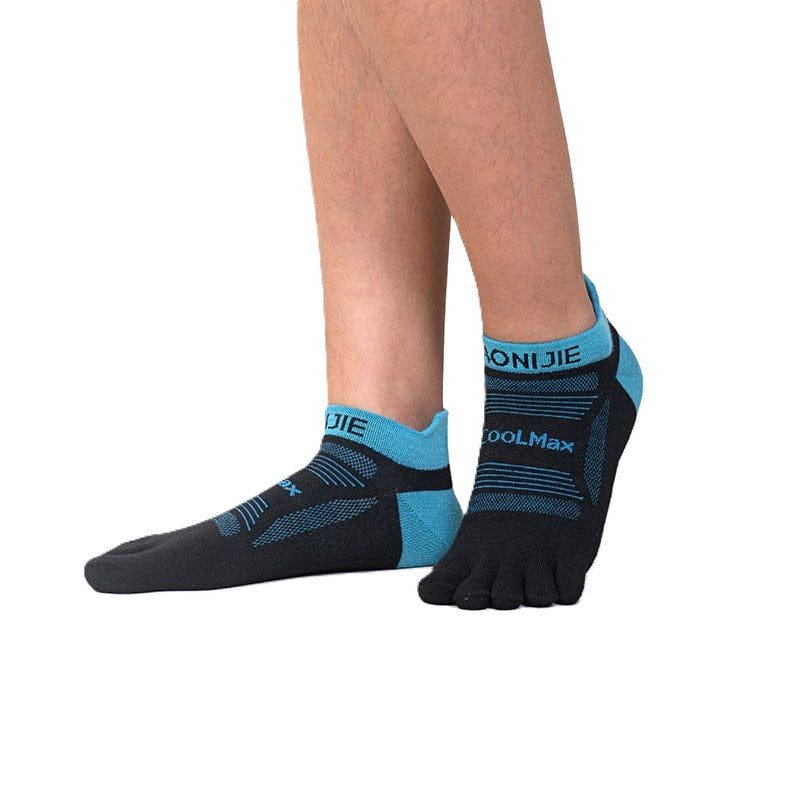 AONIJIE CALCETINES DE DEDITOS DUO COOLMAX (L) (NEGRO CELESTE) (CORTO) (E4801)