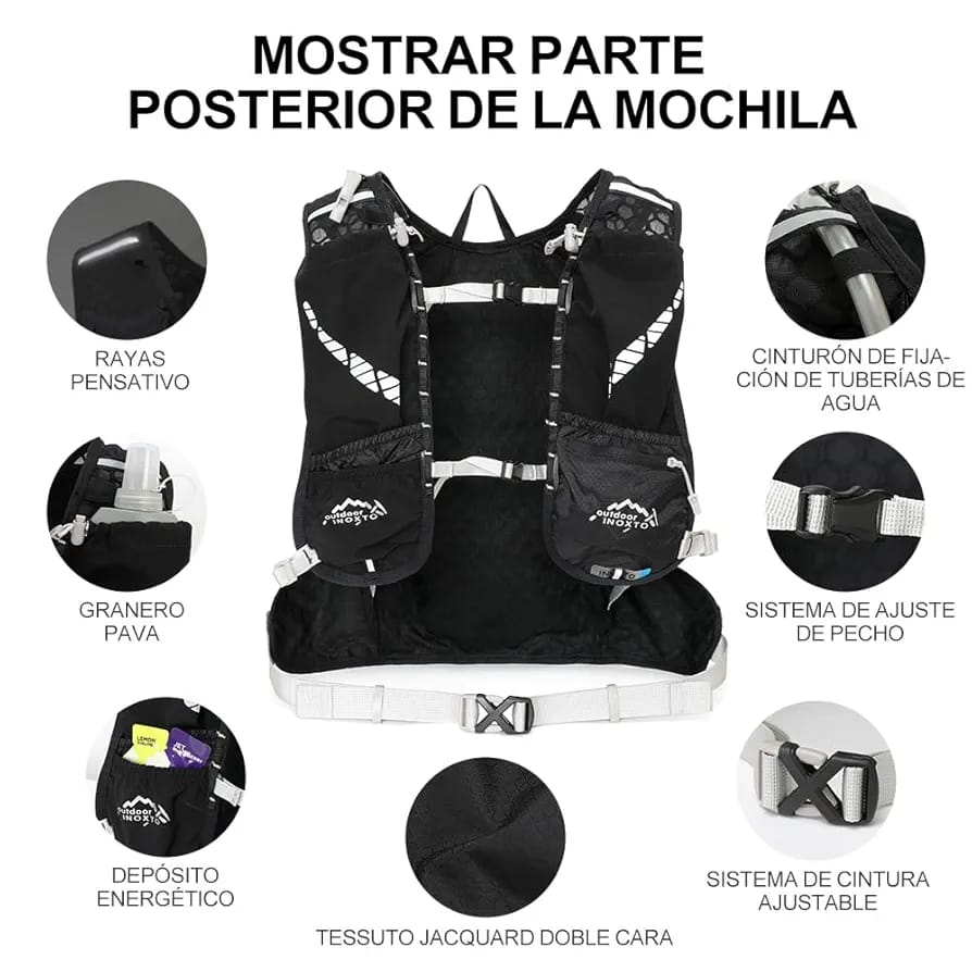INOXTO CHALECO DE 8LTS INCLUYE UNA BOLSA DE HIDRATACIÓN 1.5 LTS (533)