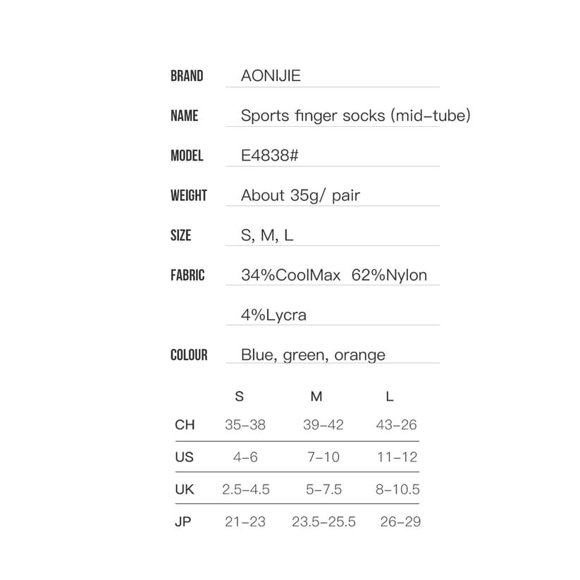 AONIJIE CALCETINES DE DEDITOS (E4838)